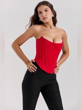 HOUSE OF CB Genevieve Red Lace Up Corset XS
